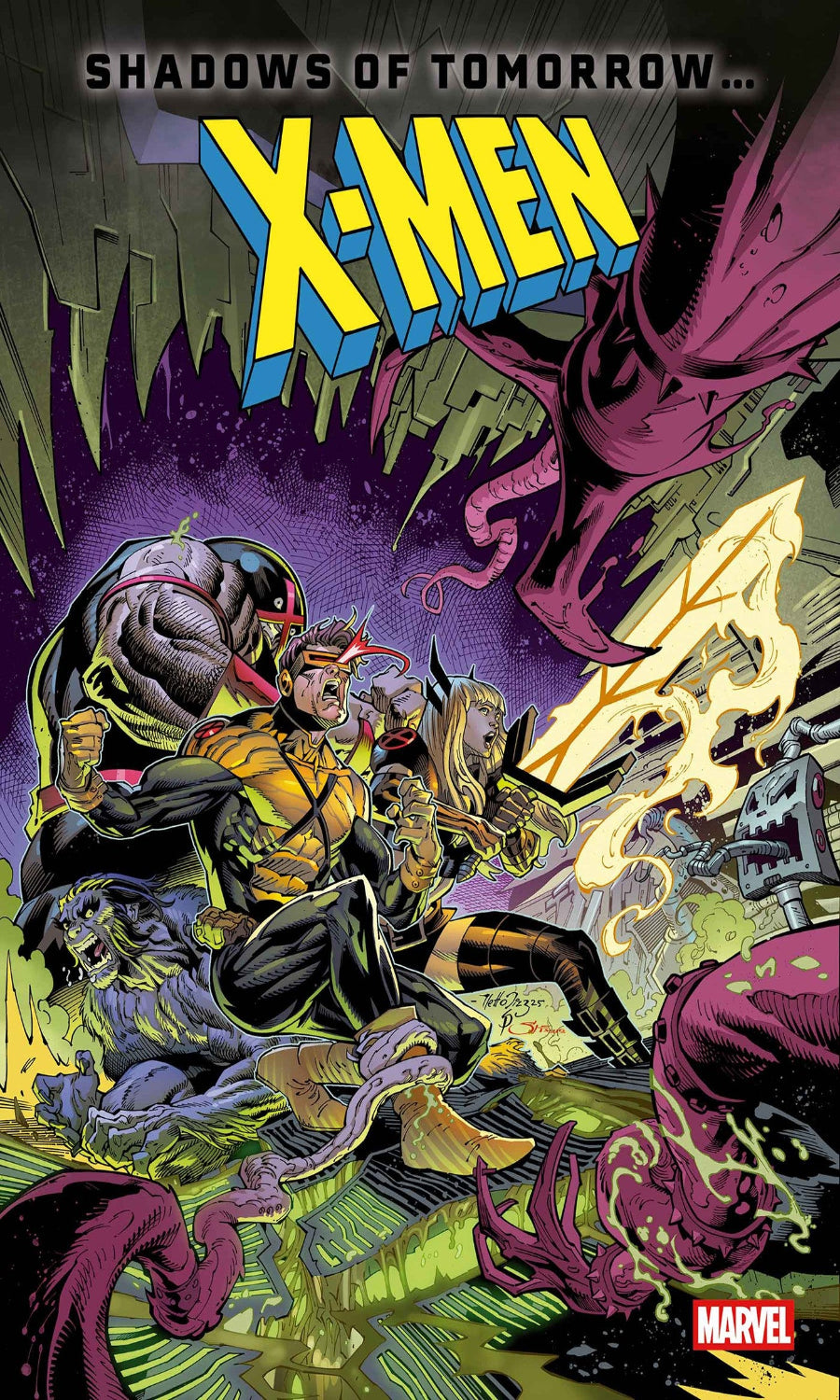 Comic book cover featuring X-Men with a dark, mystical background