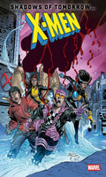 Comic book cover featuring X-Men with a dramatic background
