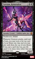 Card featuring Gwenom, Remorseless, a legendary creature from Marvel Comics with game text and artwork.