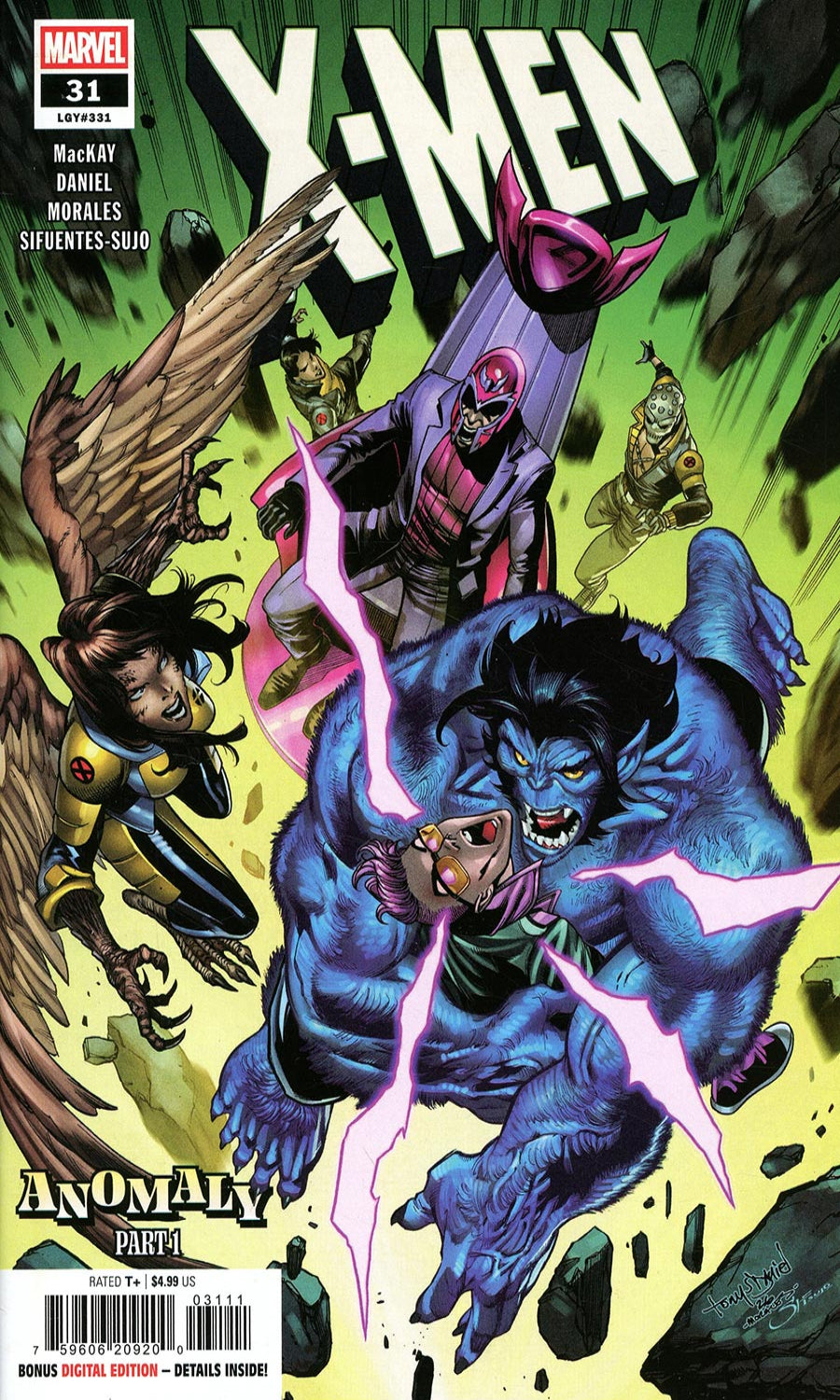Comic book cover featuring X-Men characters with a green and yellow background