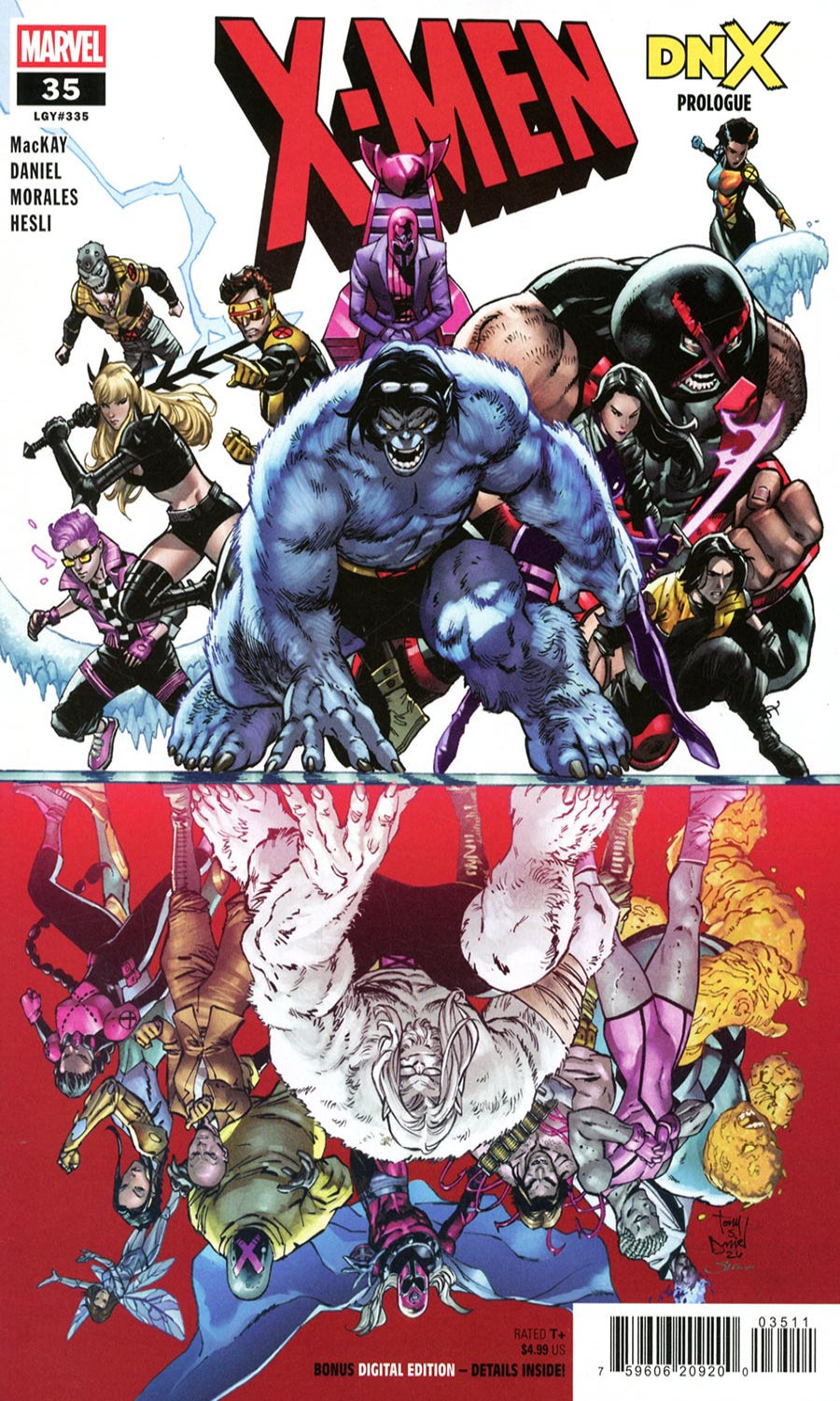 Front cover of Marvel's X-Men issue 35, showing a large group of X-Men characters in action poses with the title 'X-Men' in bold red letters at the top and a barcode at the bottom.