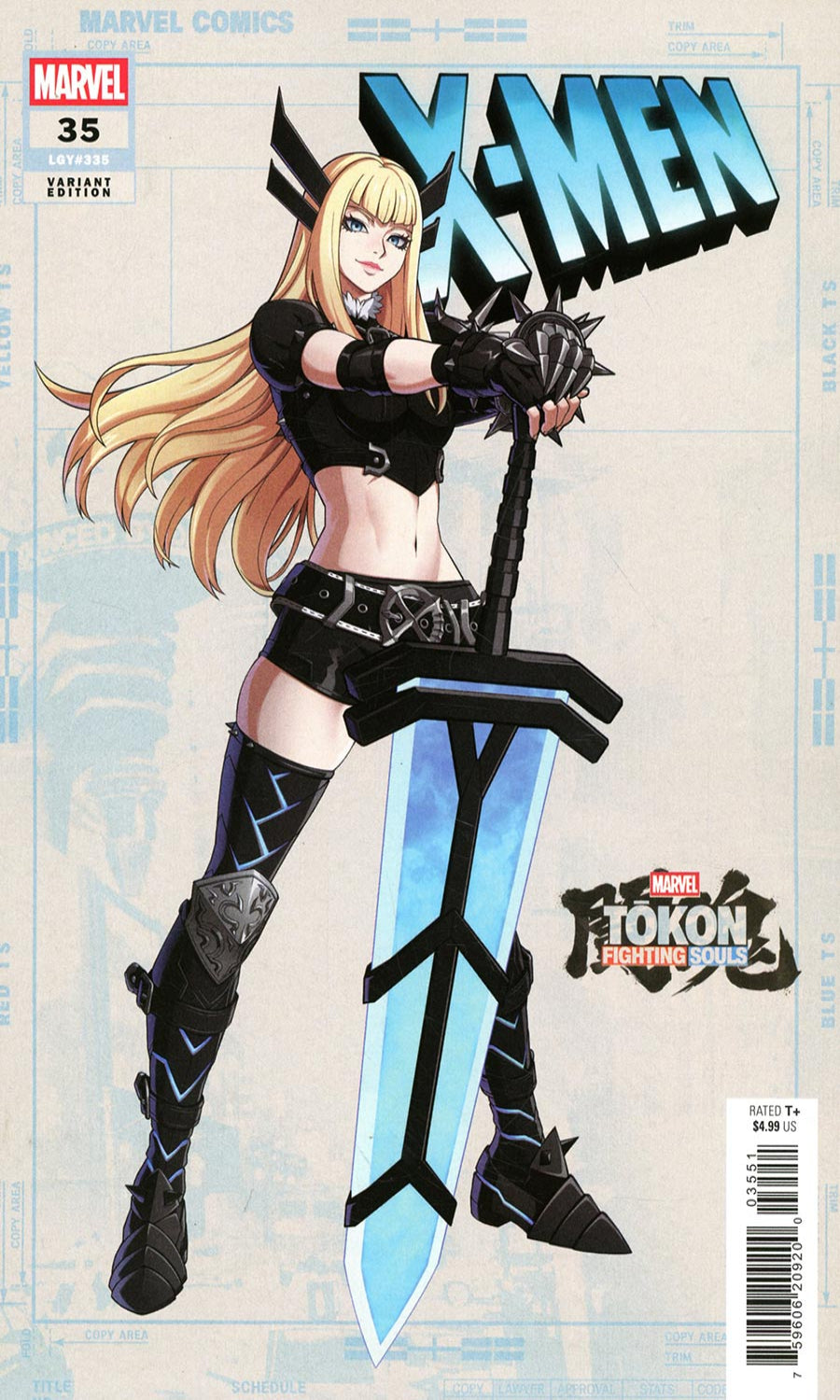 Marvel Comics X-Men #35 variant edition comic book cover featuring a blonde female warrior character holding a large sword, with the Marvel logo and X-Men title visible.