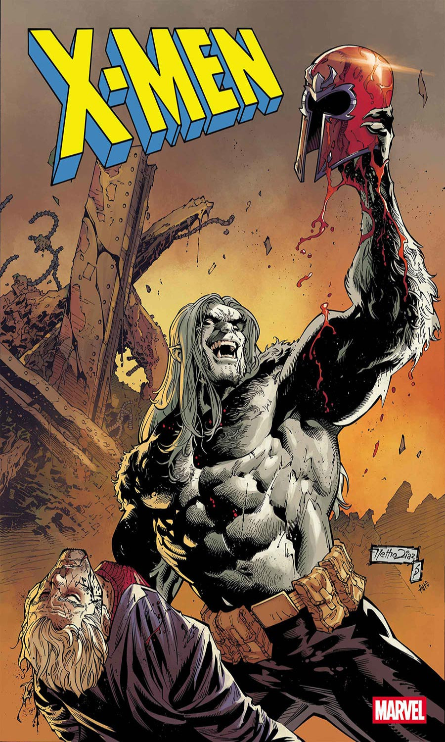 Comic book cover featuring a muscular character with a red mask, X-Men logo, and Marvel logo.