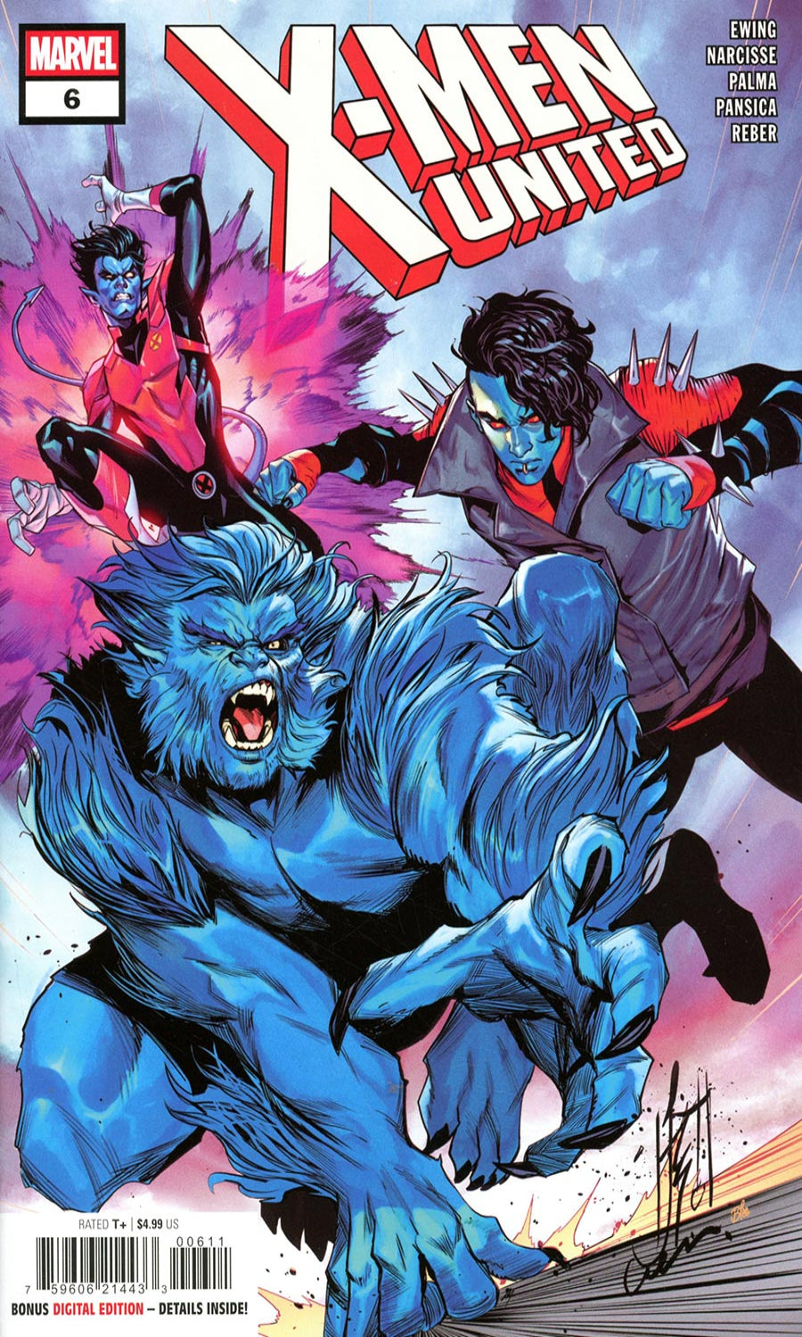 Front cover of Marvel's X-Men United #6 comic book, featuring blue and pink illustrated characters in an action scene with the large X-Men United title at the top.