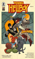 Comic book cover featuring 'Young Hellboy' with characters and title text.