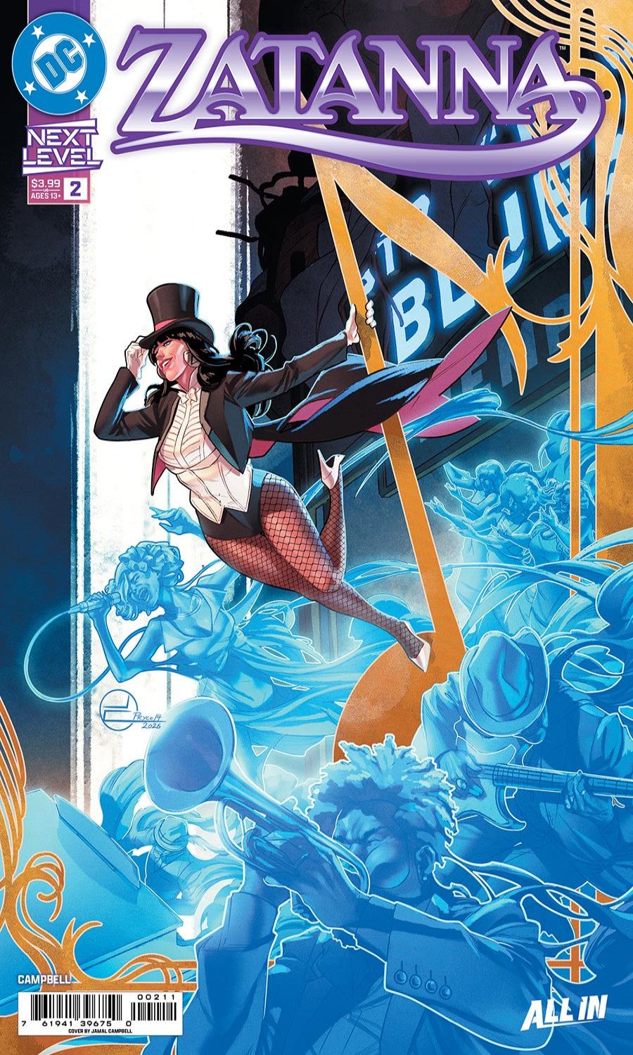 Comic book cover featuring a character in a theatrical outfit with 'Zatanna' at the top.