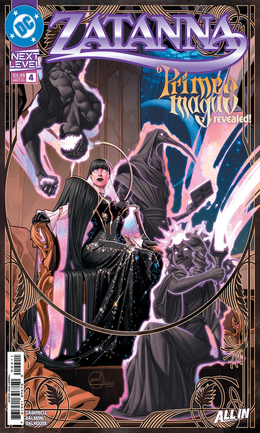 Comic book cover featuring a character in a dark outfit with a mystical design